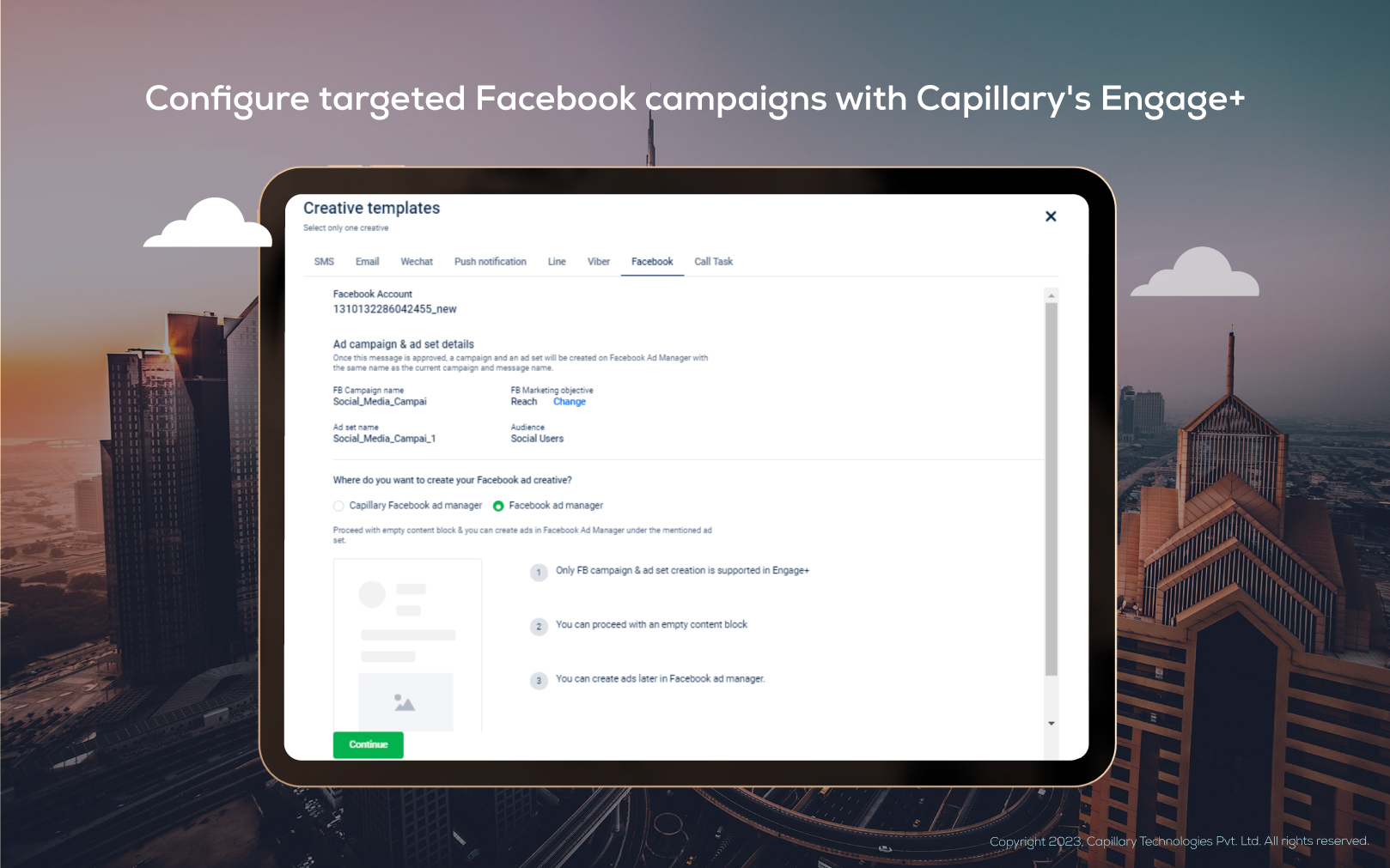 Configure targeted Facebook campaigns with Capillary's Engage+