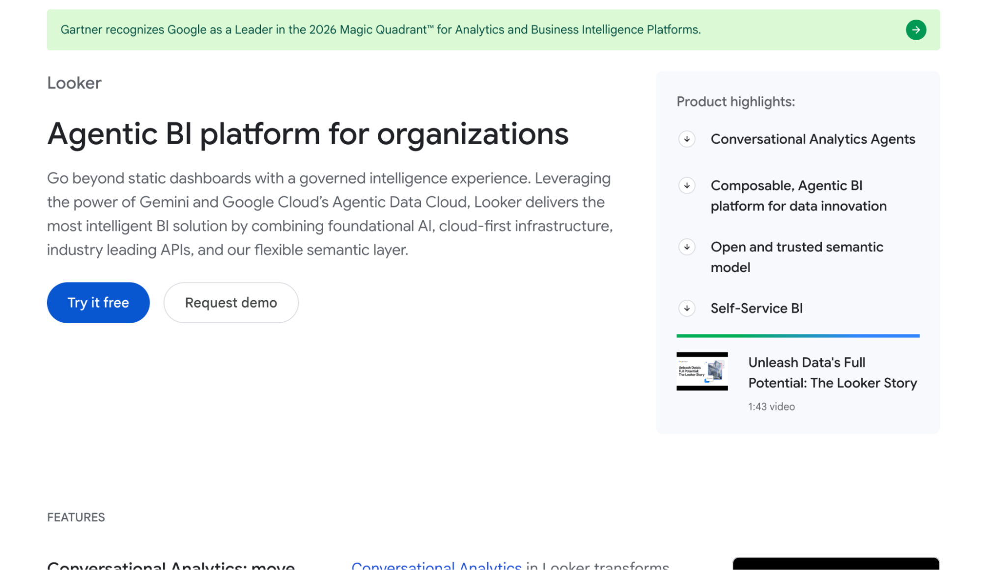 Screenshot of Looker webpage