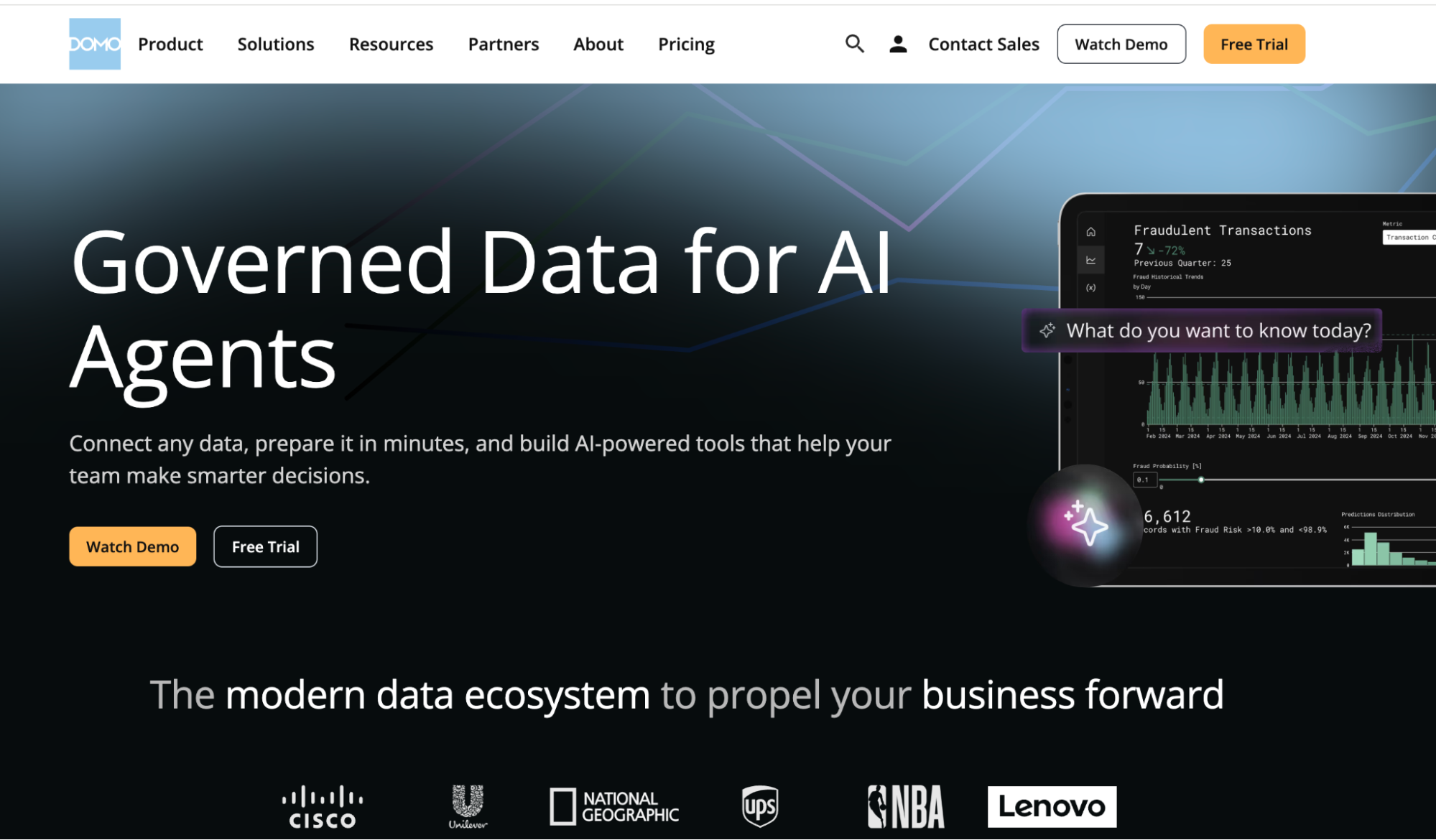 Screenshot of Domo webpage