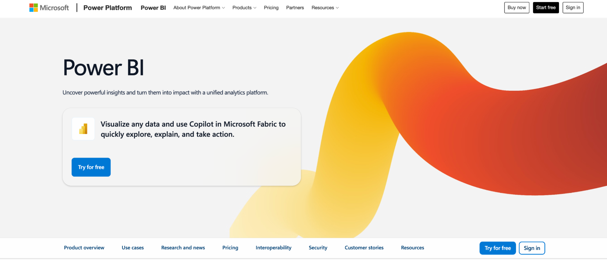 Screenshot of Power BI product page