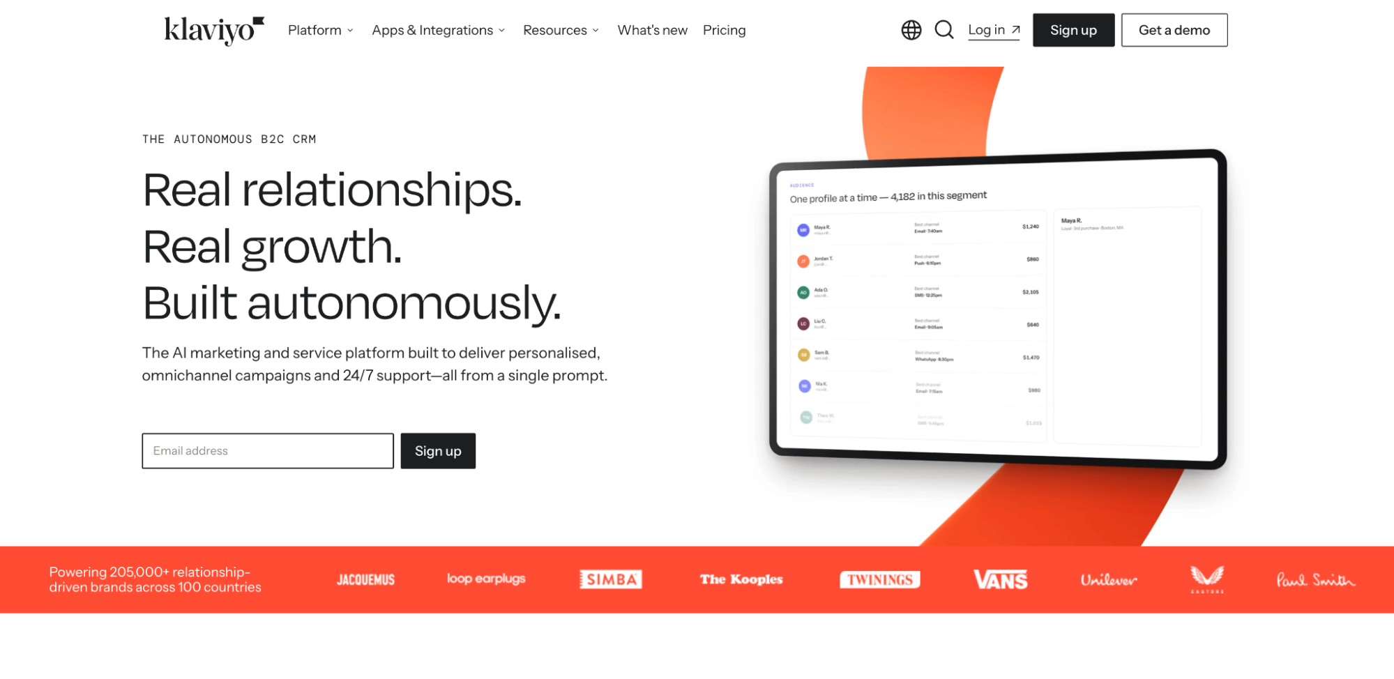 Screenshot of Klaviyo product page