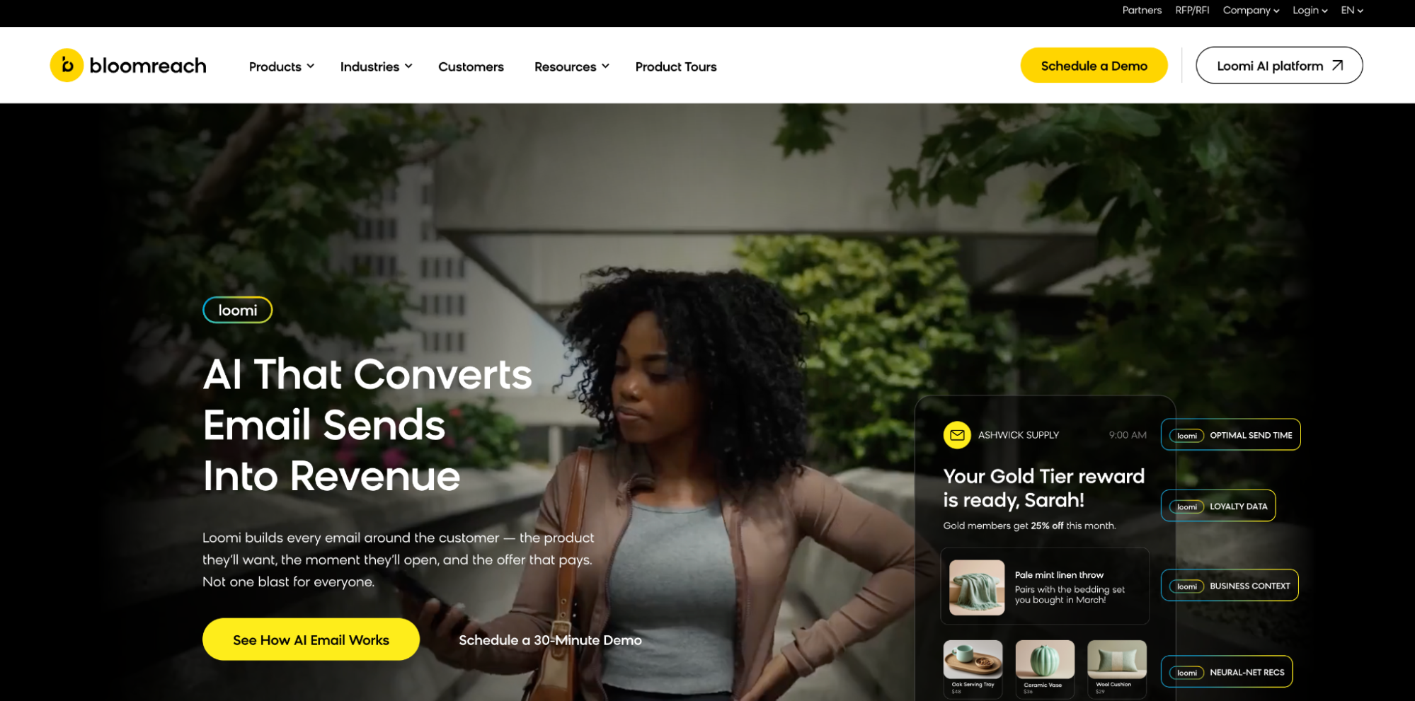 Screenshot of Bloomreach product page