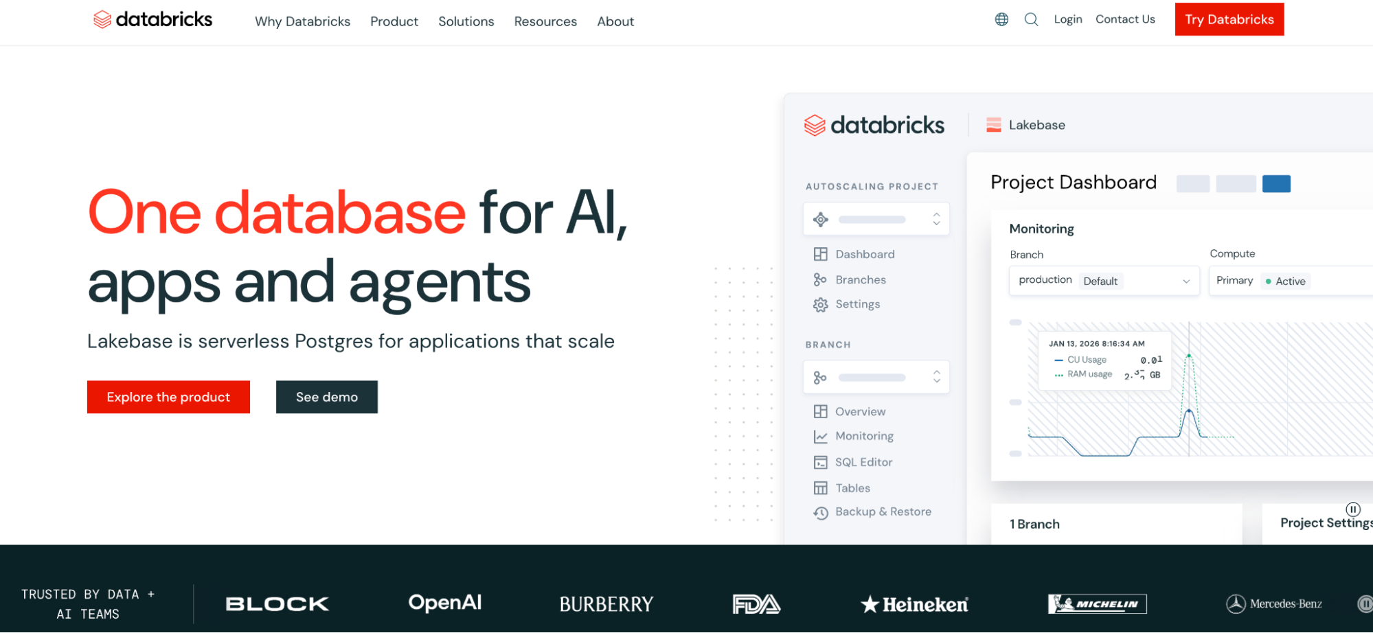 Screenshot of Databricks product page