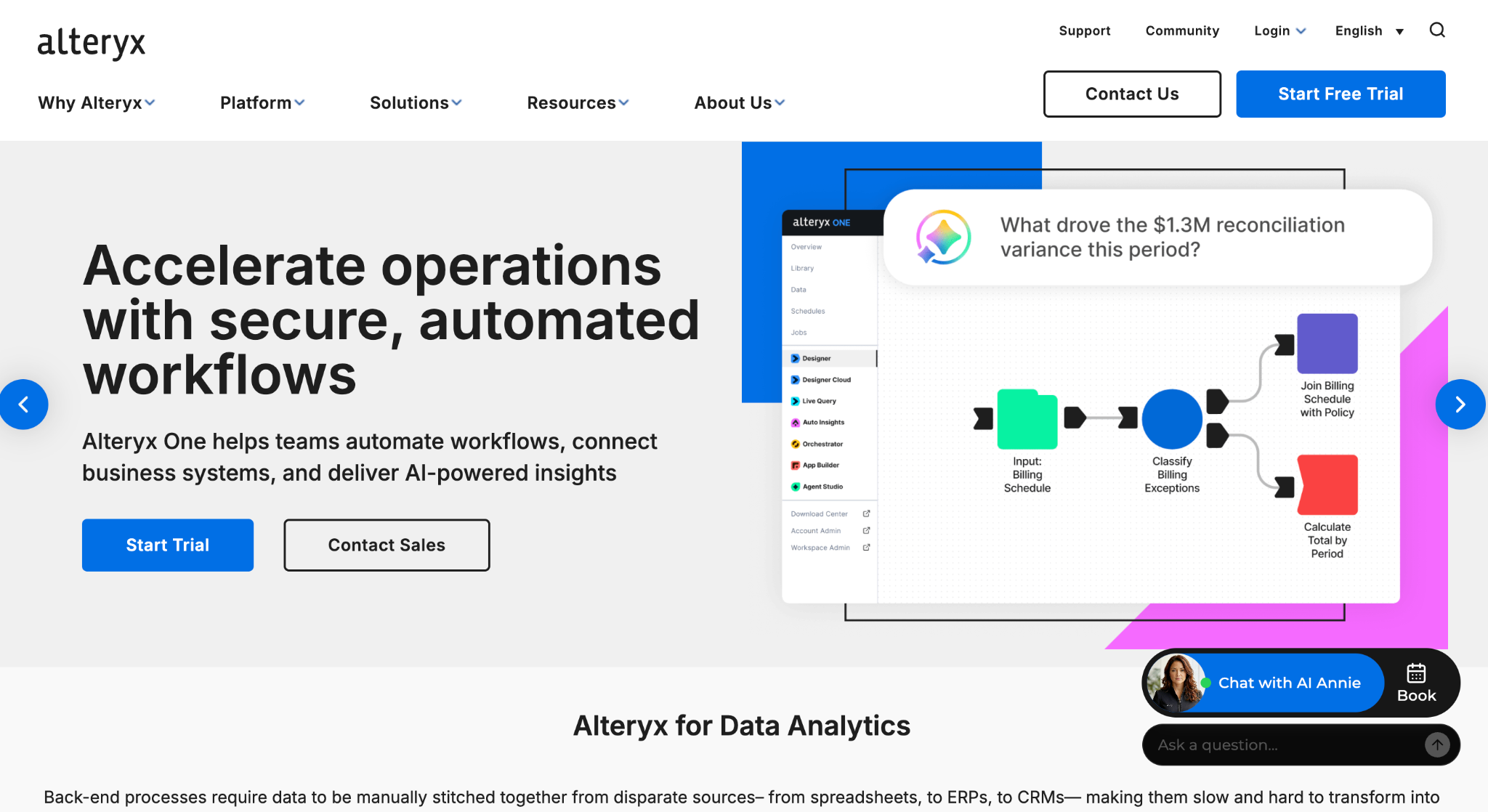 Screenshot of Alteryx webpage