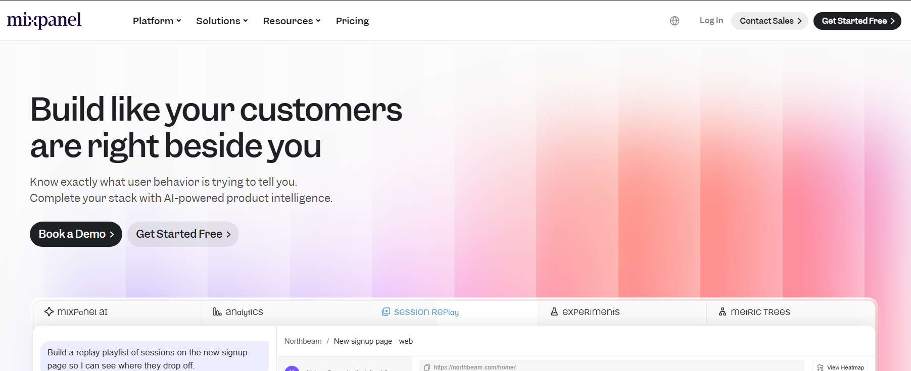 Screenshot of Mixpanel webpage, a marketing analytics tool