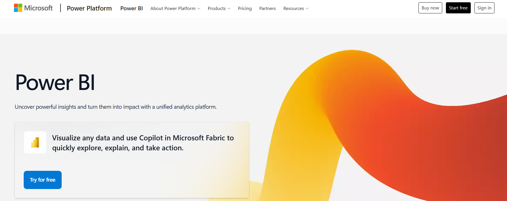 Screenshot of Power BI webpage, a marketing analytics tool