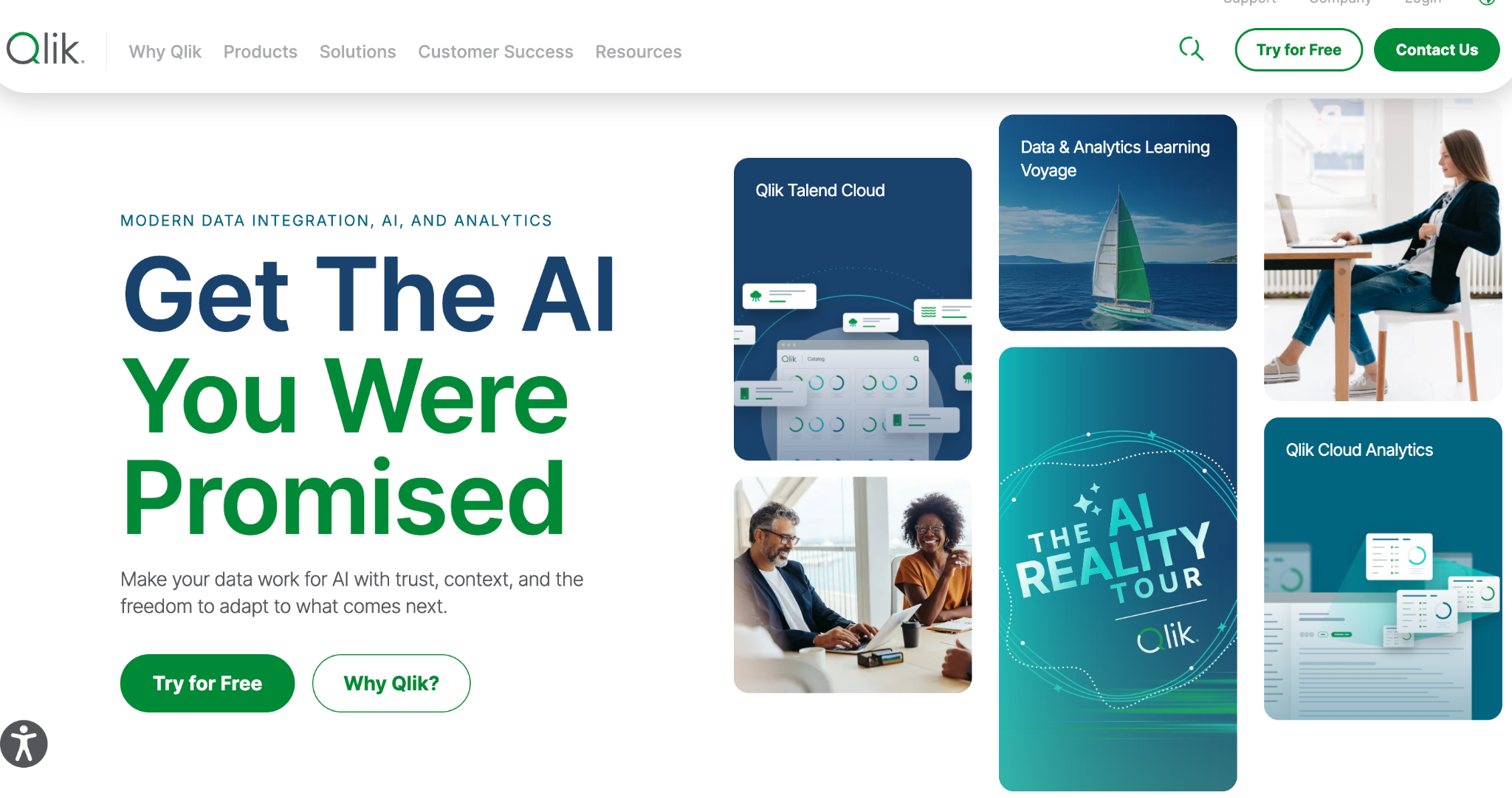 Screenshot of the Qlik Cloud Analytics homepage