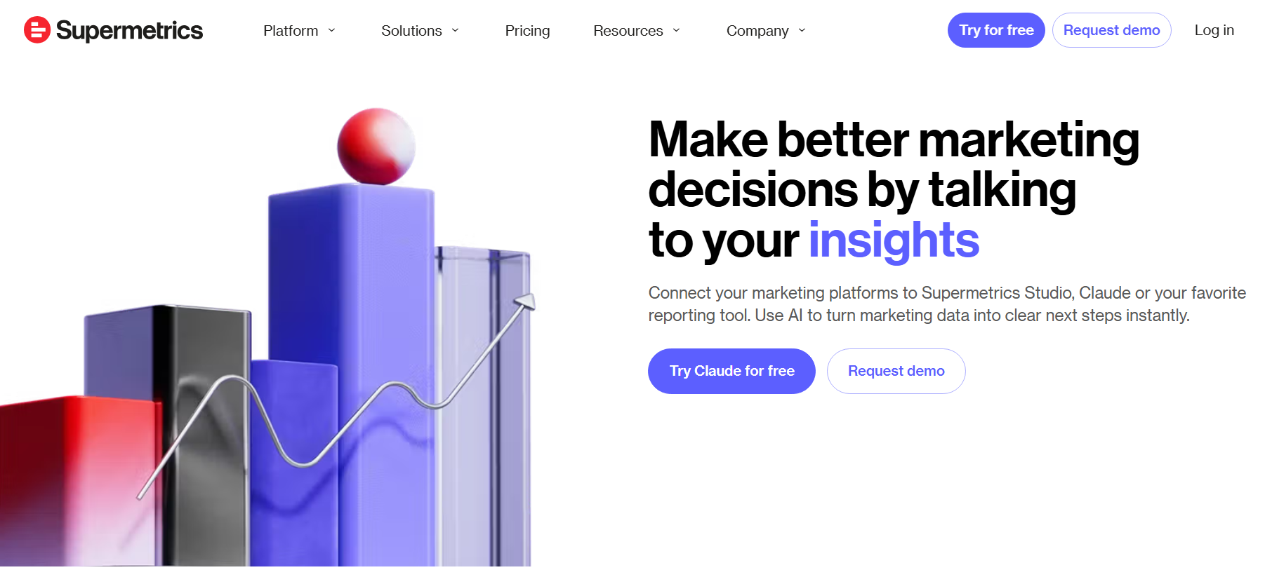 Screenshot of Supermetrics webpage, a marketing analytics tool