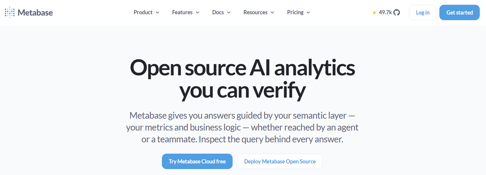 Screenshot of Metabase webpage