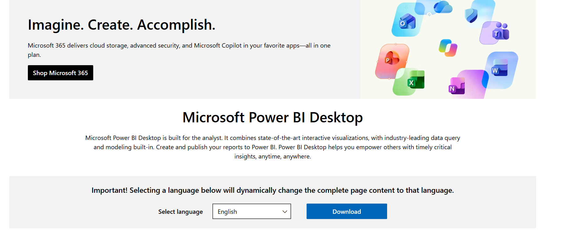 Screenshot of Power BI webpage