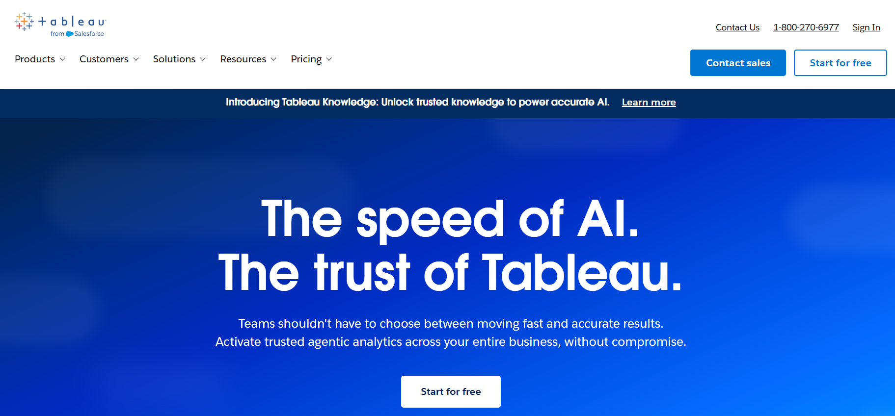 Screenshot of Tableau webpage, a marketing analytics tool