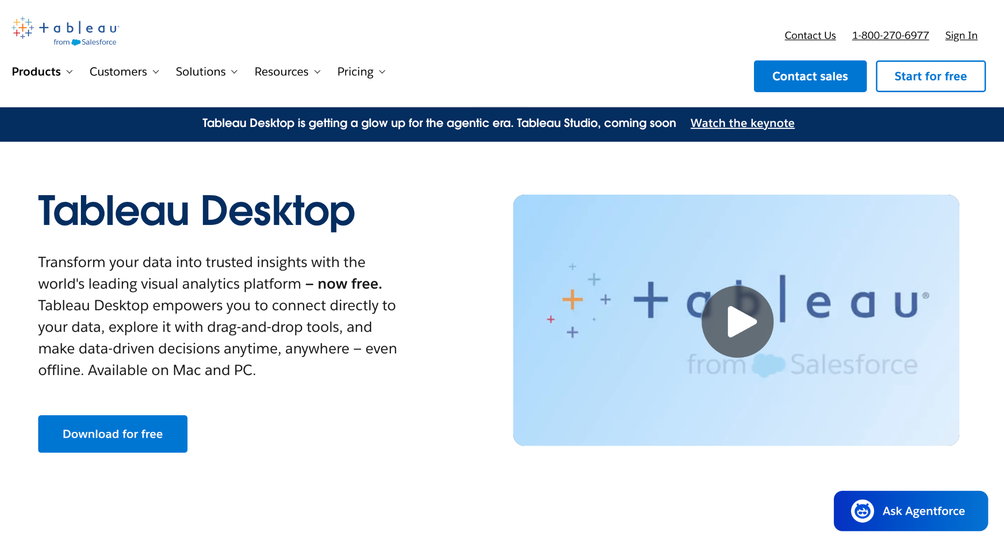 Screenshot of Tableau webpage
